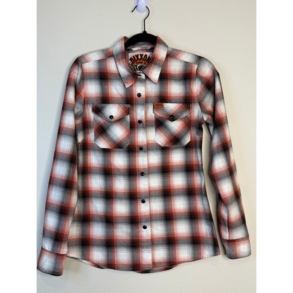 Dixxon Flannel Co The Eagle Orange Black Plaid D-Tech Shirt Women's Small